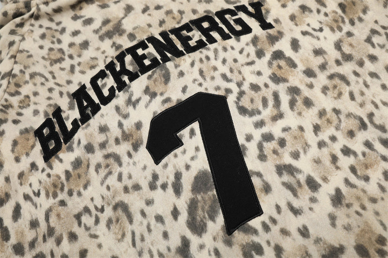 Embroidered Zip Up Hoodie – Leopard Print Streetwear with Side Stripe Detail