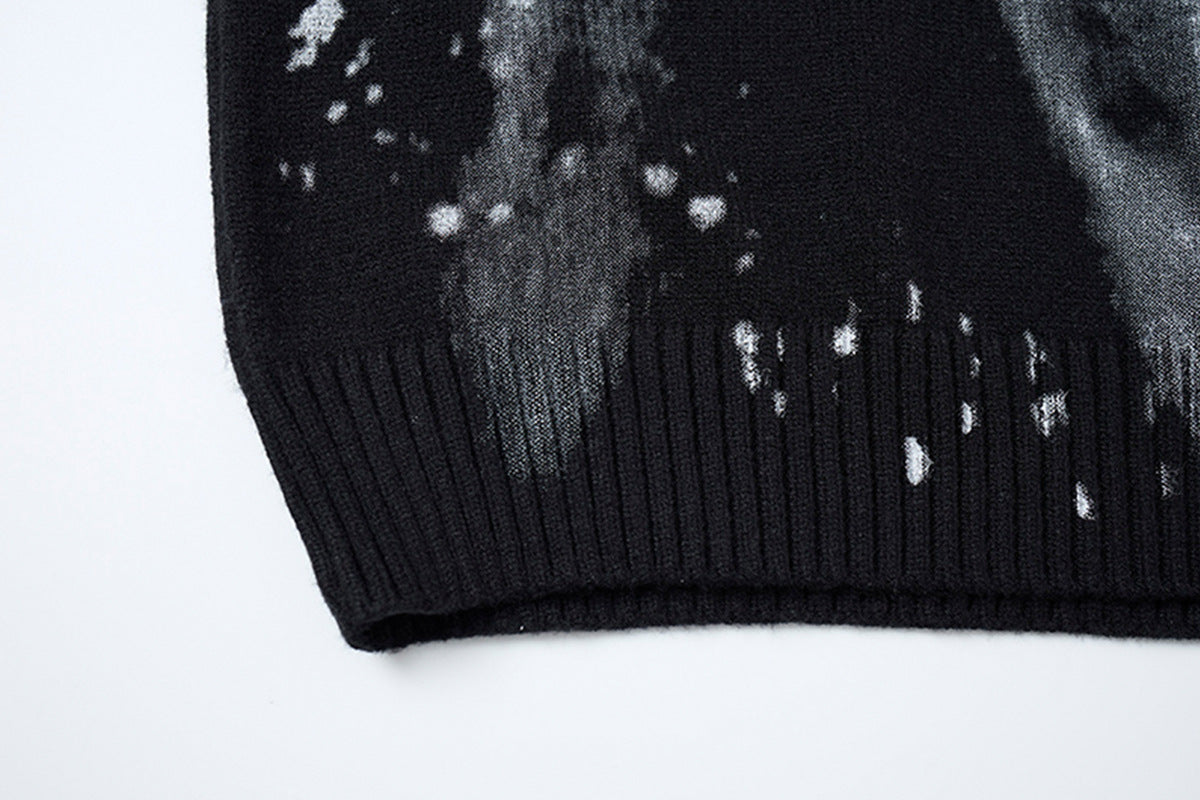 Pull en maille col rond éclaboussures d’encre – Motif peinture déstructuré
