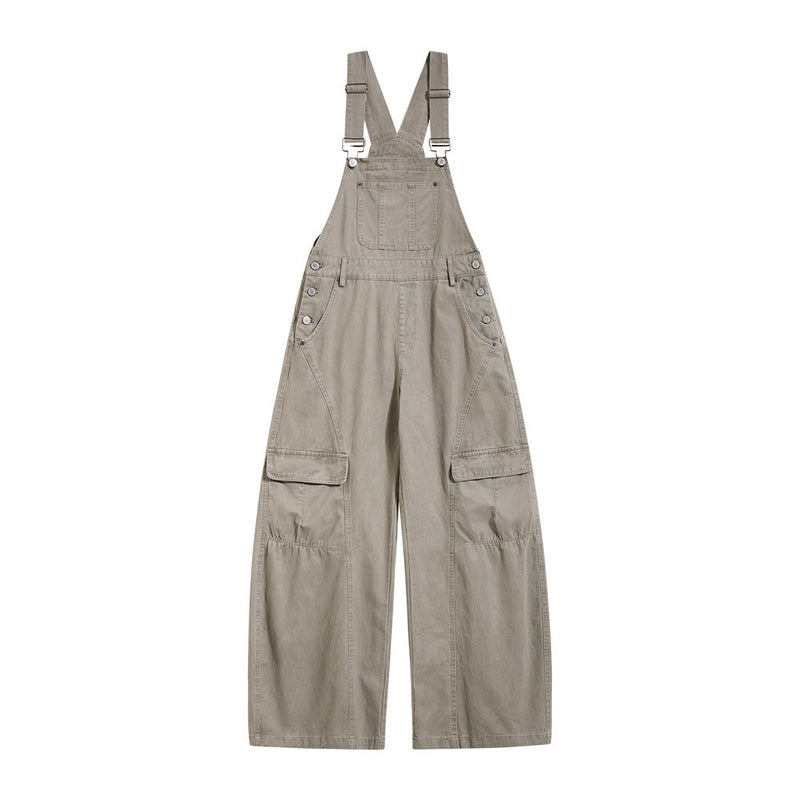 Wide-Leg Cargo Overalls – Baggy Multi-Pocket Bib Dungarees
