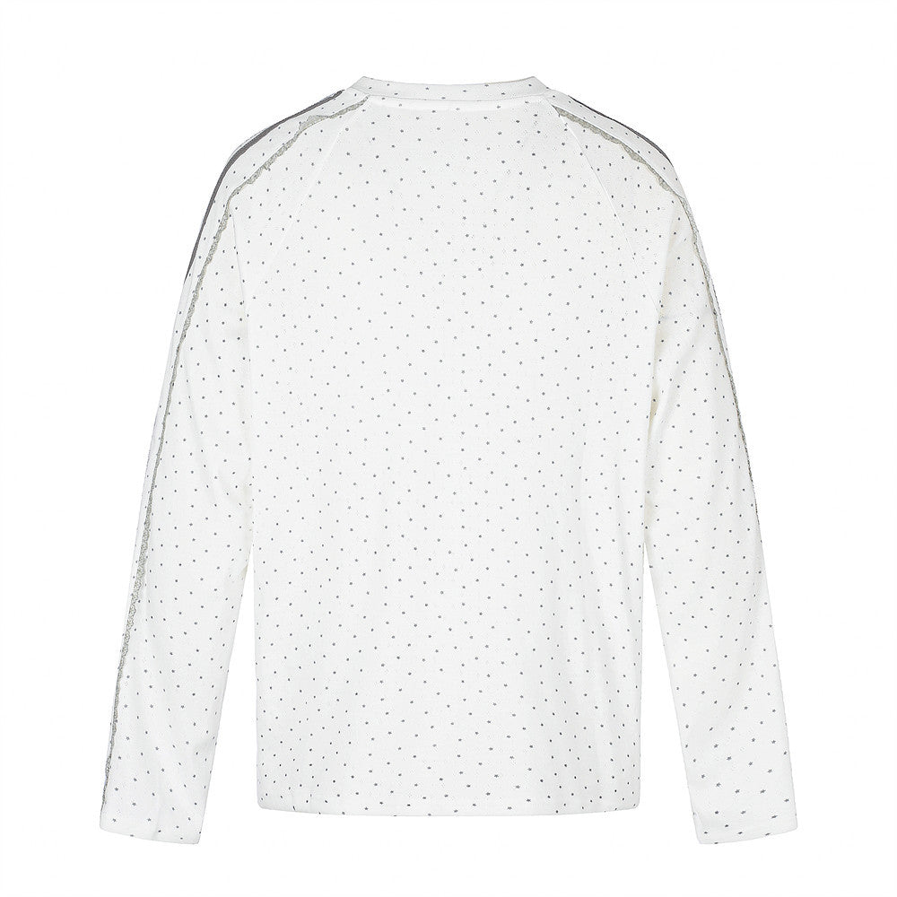 V-Neck Long Sleeve Shirt Men – Polka Dot Print with Side Stripe Detail