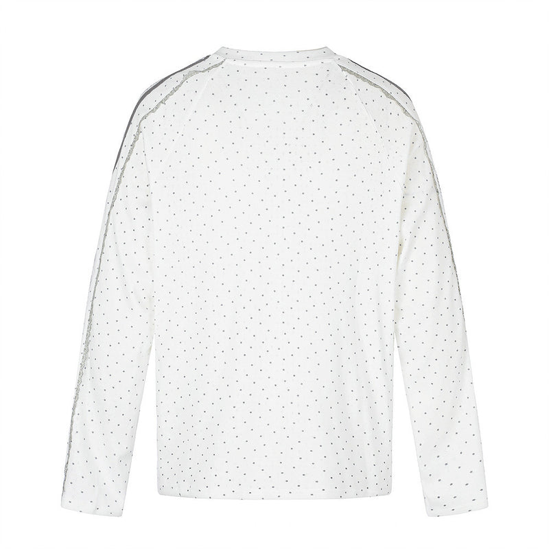 V-Neck Long Sleeve Shirt Men – Polka Dot Print with Side Stripe Detail