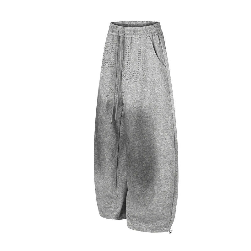 Pantalon de survêtement à jambes larges avec motif FU en strass et délavage vintage