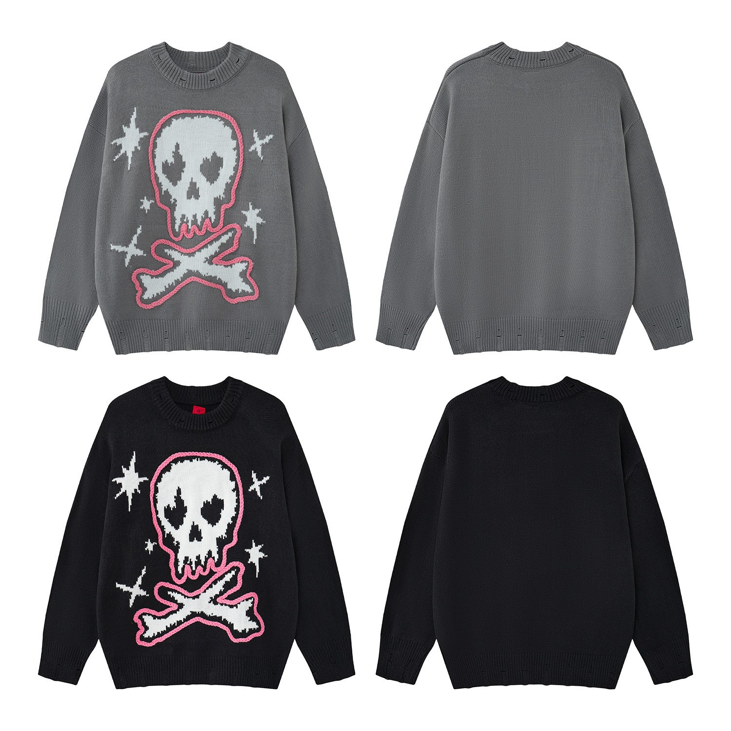 Pull en maille tête de mort & fémurs – Col rond streetwear punk