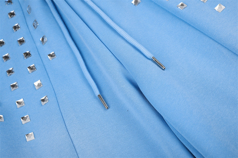 Wide-Leg Sweatpants with Square Stud Embellishments and Drawstring Waist
