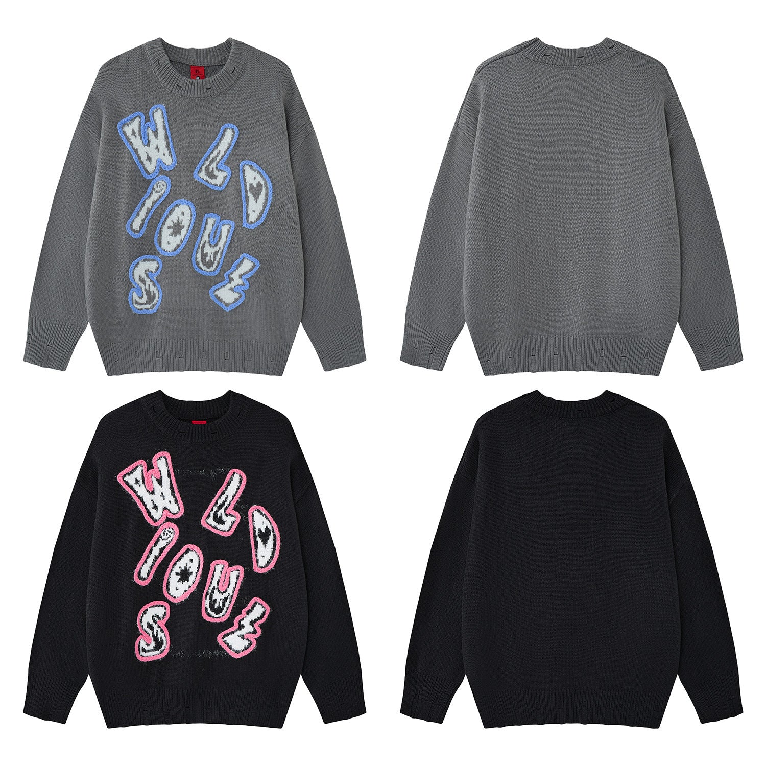 Pull en maille à lettres graffiti Wild Soul – Col rond oversize, style vintage américain