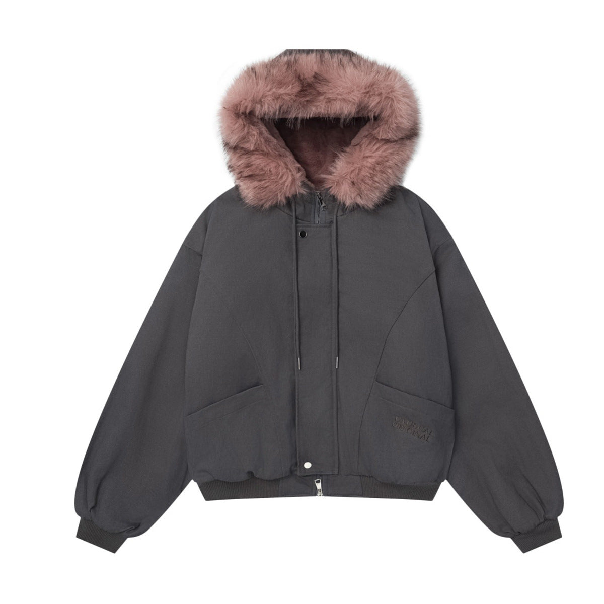 Chaqueta acolchada oversize con capucha y ribete de pelo sintético