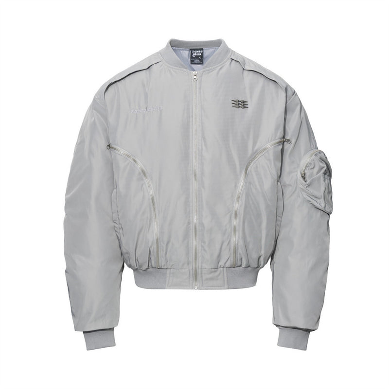 Men's Oversized Padded Bomber Jacket with Ruched Sleeves & Multi-Zip Detail