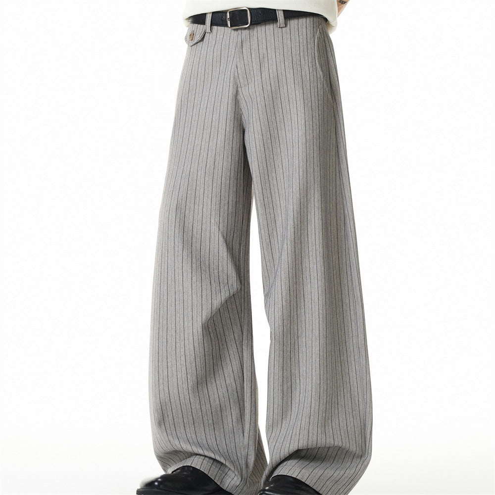Wide-Leg Pinstripe Trousers – Relaxed Fit Pleated Dress Pants