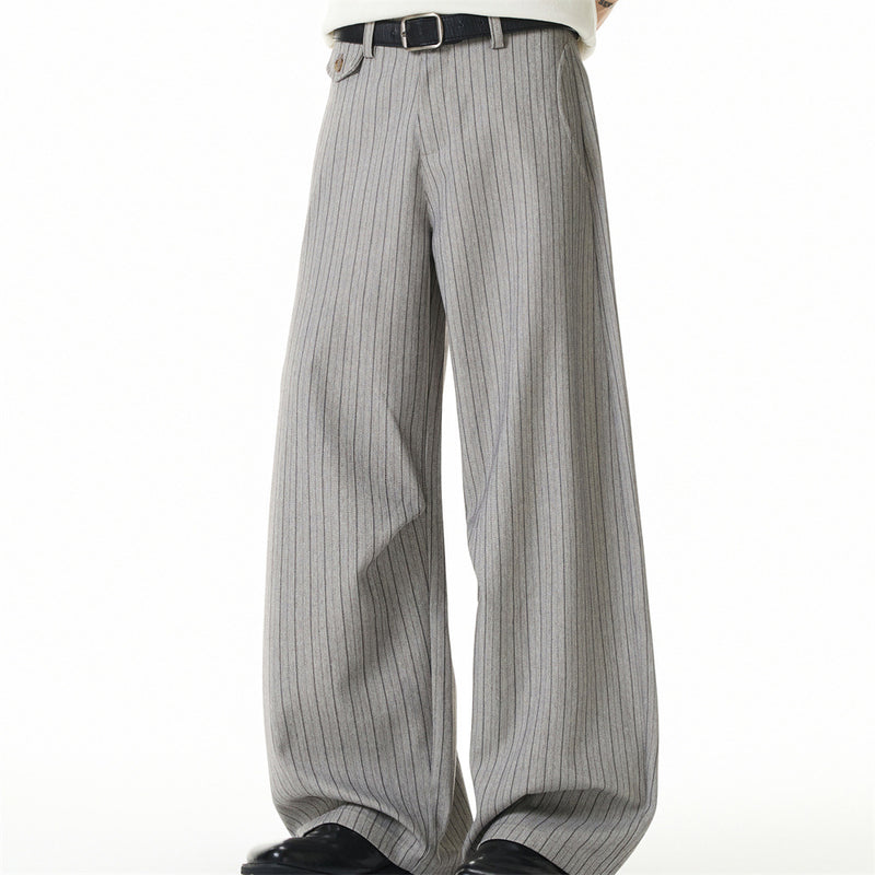 Wide-Leg Pinstripe Trousers – Relaxed Fit Pleated Dress Pants