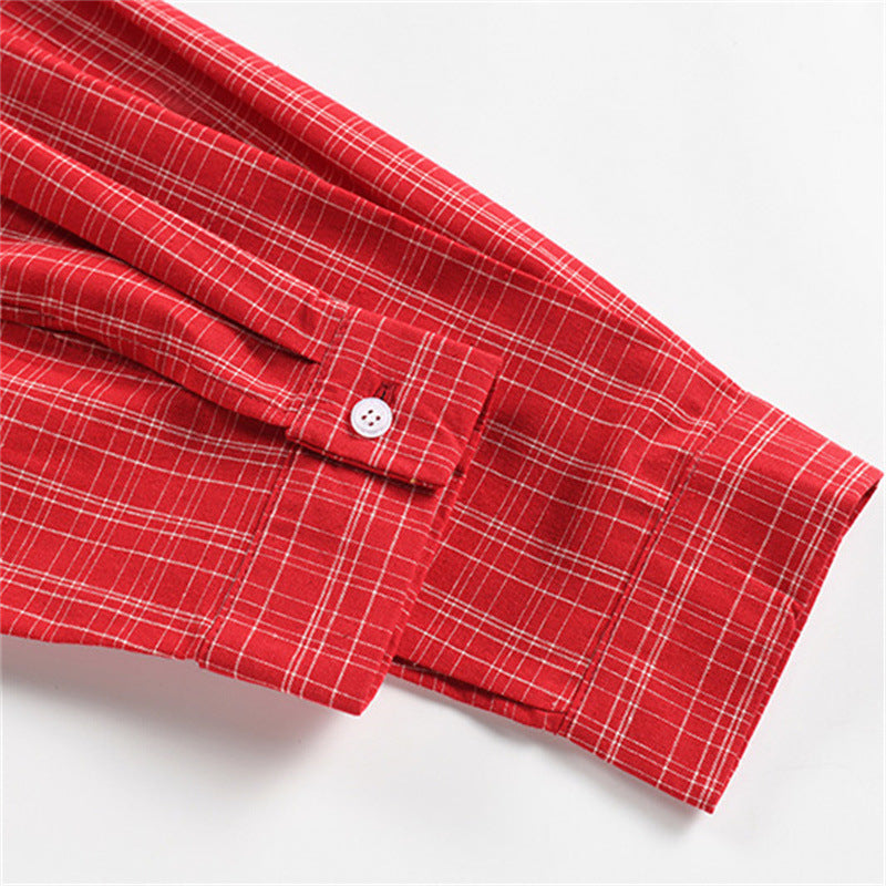 Plaid Long Sleeve Shirt with Portrait Graphic Print – Oversized Fit