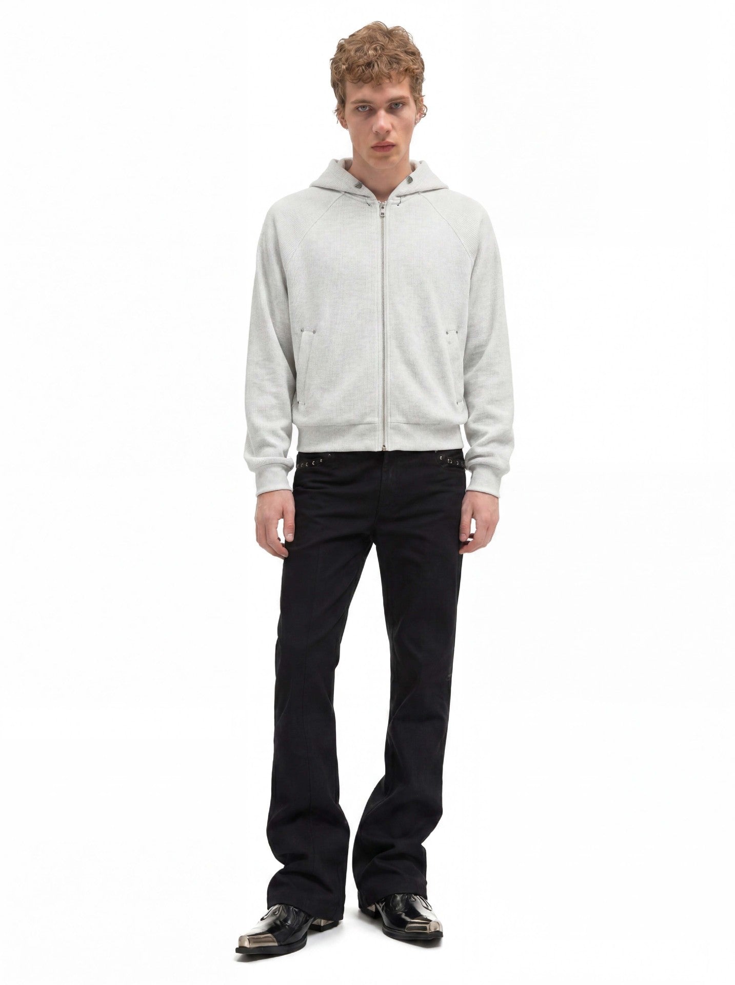 Sweat à capuche court zippé – Sweat intégralement zippé à manches raglan côtelées