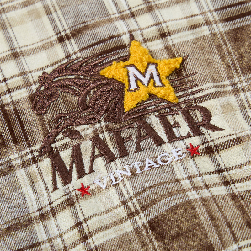 Men Long Sleeve Button Down Shirt Plaid Vintage Embroidered Flannel Overshirt