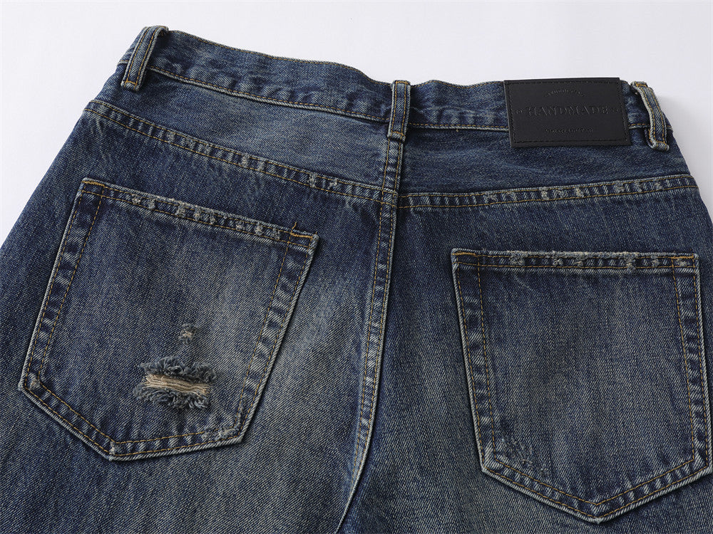 Wide-Leg Distressed Baggy Jeans – Men's Washed Vintage Straight-Cut Denim