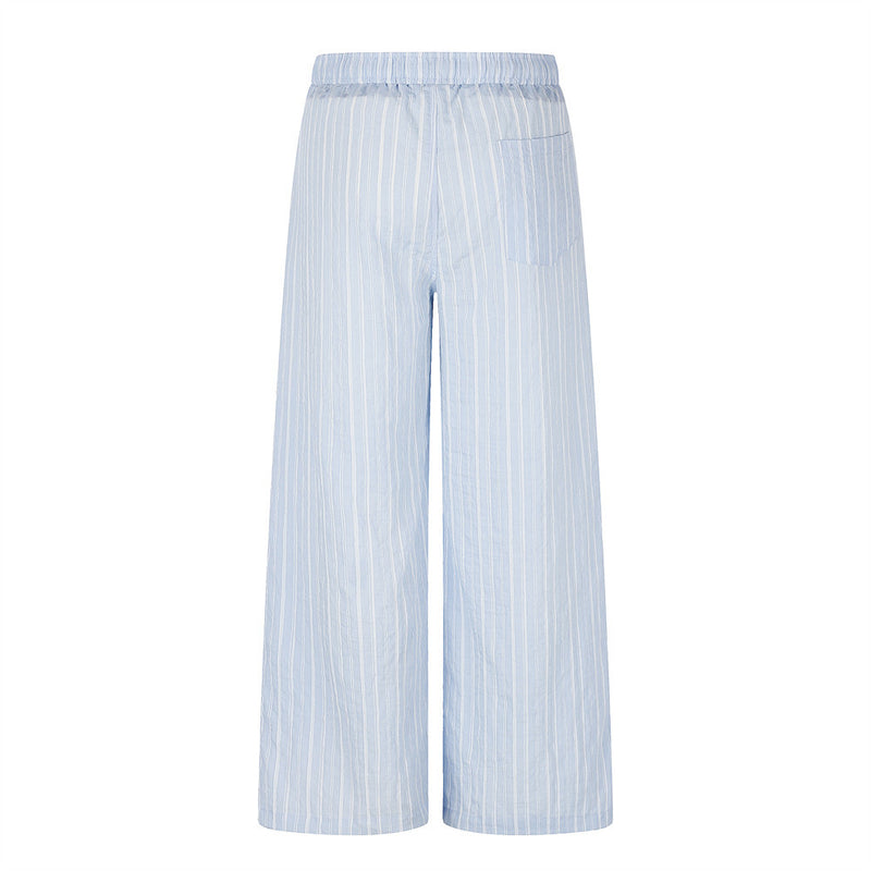 Striped Wide-Leg Pants with Elastic Drawstring Waist and Pleated Detail