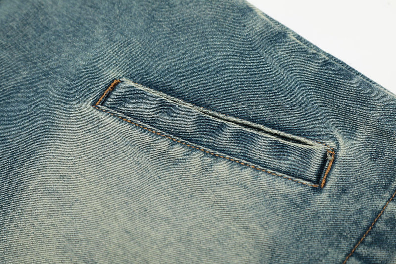 Light Wash Denim Jacket – Zip-Up Boxy Fit with Distressed Wash Detail