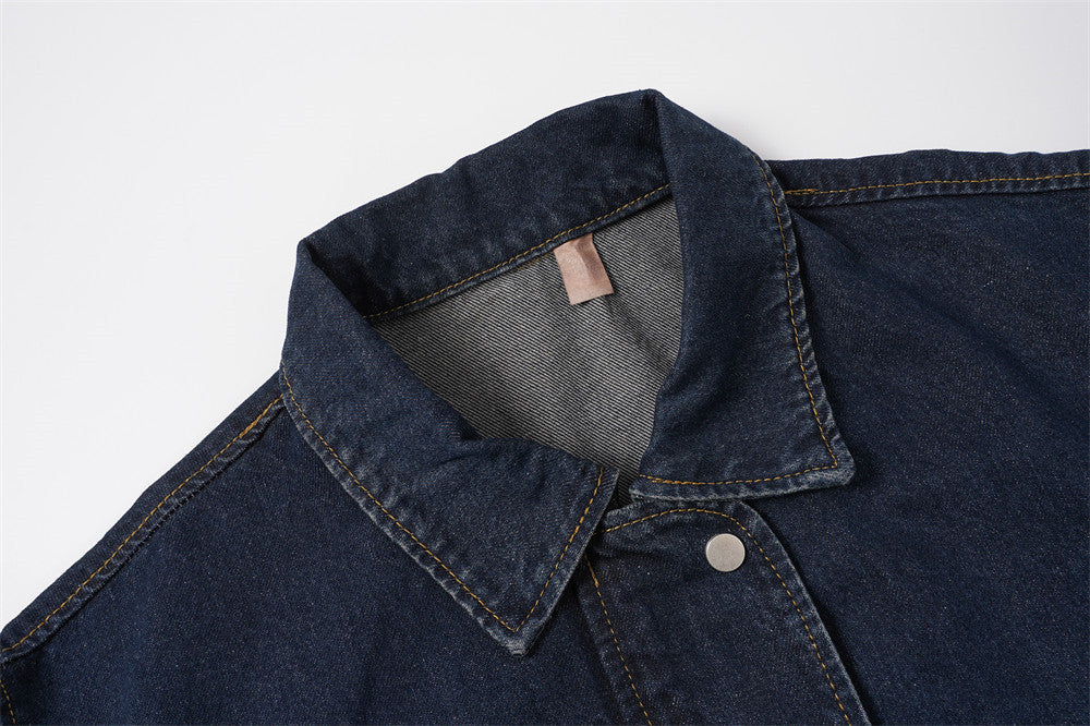 Veste en jean oversize délavée foncée – Veste streetwear à col et boutons-pression