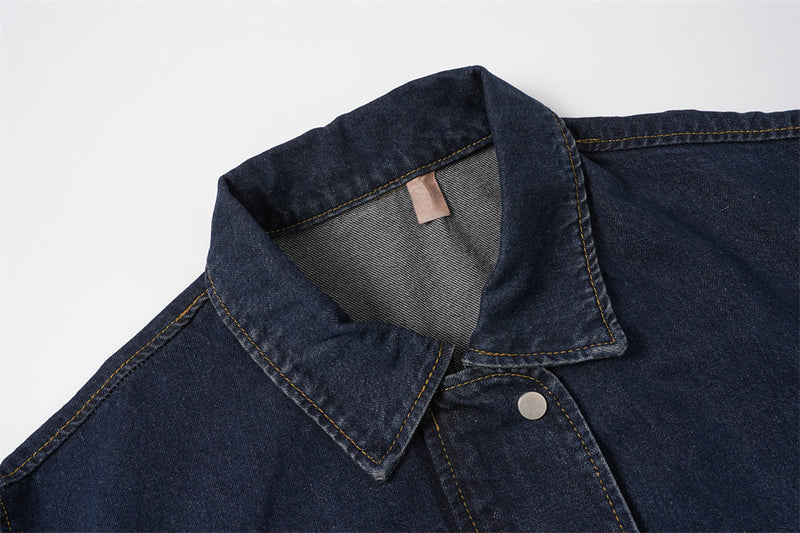 Veste en jean oversize délavée foncée – Veste streetwear à col et boutons-pression
