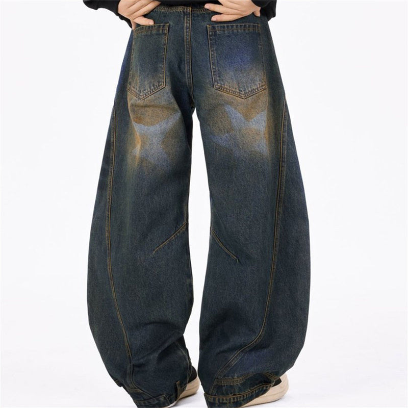 Baggy Jeans Men – Distressed Wide-Leg Barrel Fit with Deconstructed Seam Detail