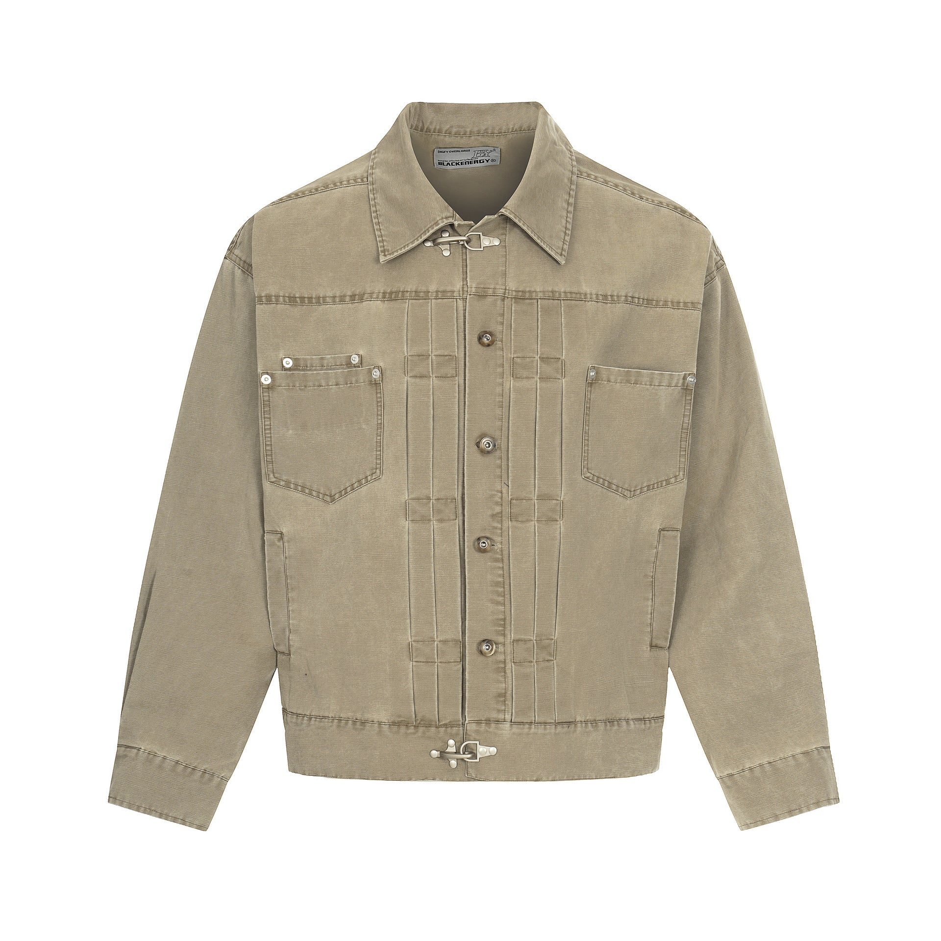 Veste en jean délavée vintage à clips mousqueton – Style trucker workwear