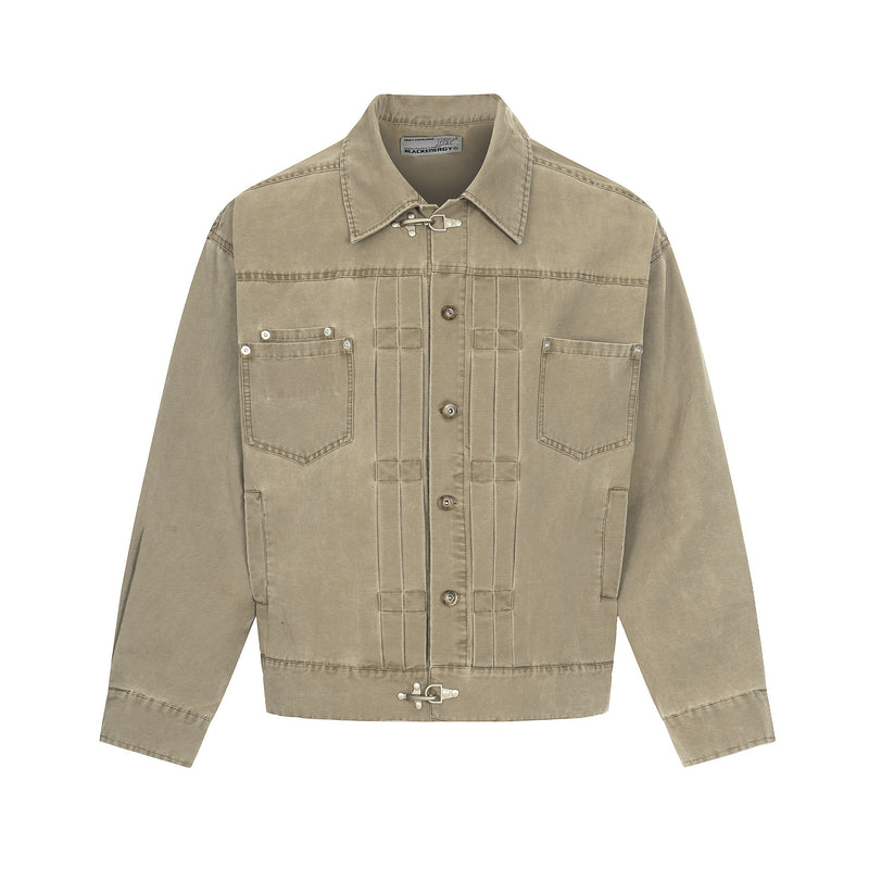 Veste en jean délavée vintage à clips mousqueton – Style trucker workwear