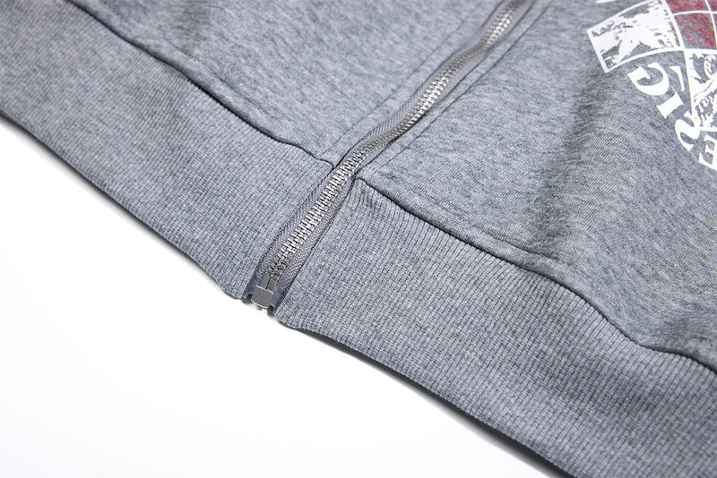 Grey Hoodie Zip Up – Argyle Graphic Flannel-Lined Full-Zip Hoodie