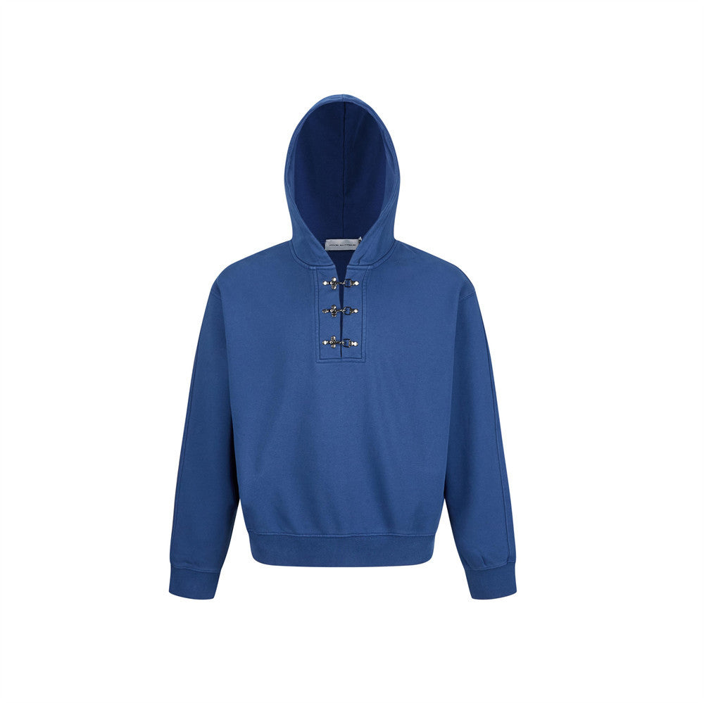 Men's Metal Clasp Pullover Hoodie – Oversized Washed Fleece Sweatshirt