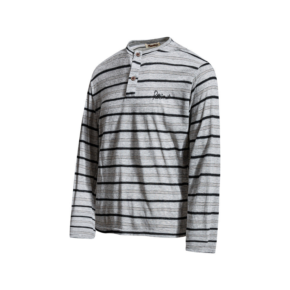 Men's Striped Long Sleeve Henley T-Shirt – Relaxed Fit