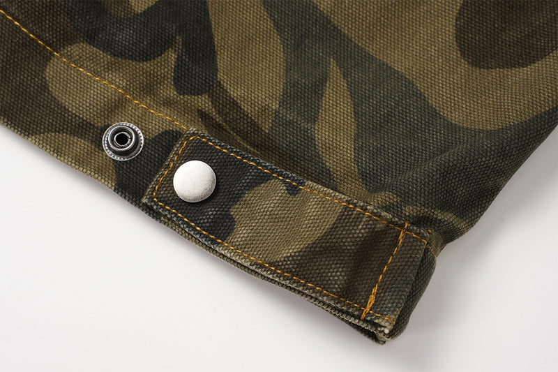 Veste de travail zippée en toile camouflage avec col en velours côtelé