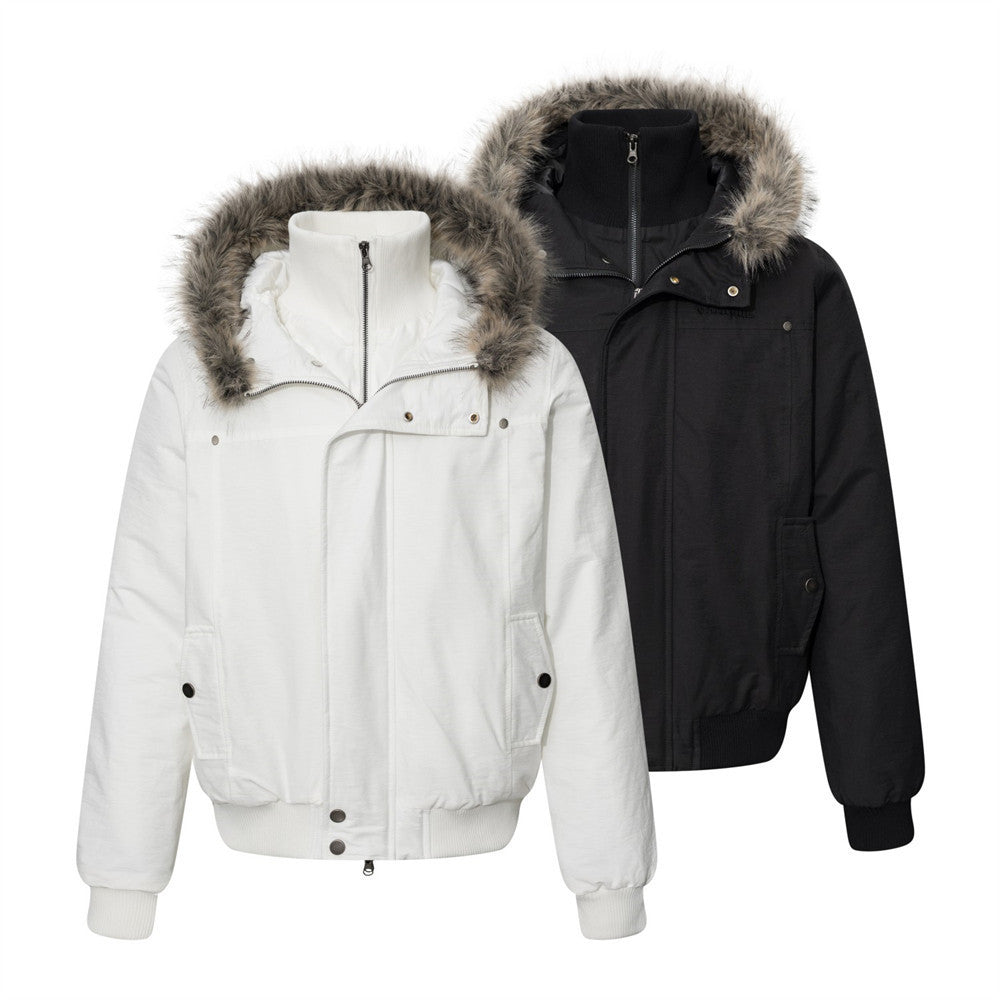 Blouson bomber à capuche en fausse fourrure – Manteau d'hiver homme isolant à double zip