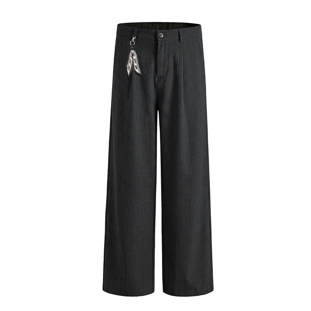 Pantalones de vestir de pierna ancha con raya diplomática – Pantalones plisados de corte recto para hombre