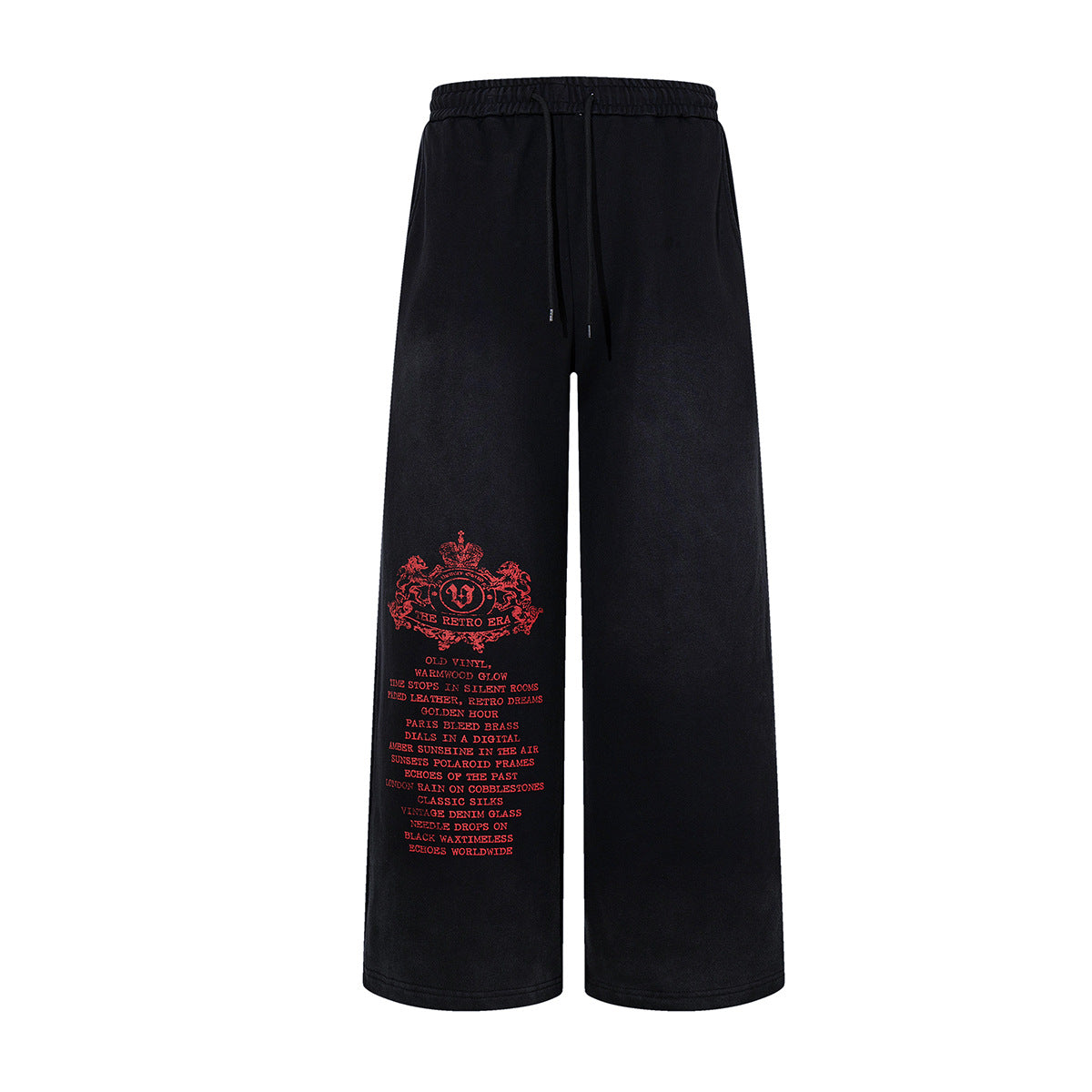 Wide-Leg Sweatpants – Vintage Washed Heraldic Graphic, Relaxed Straight Fit