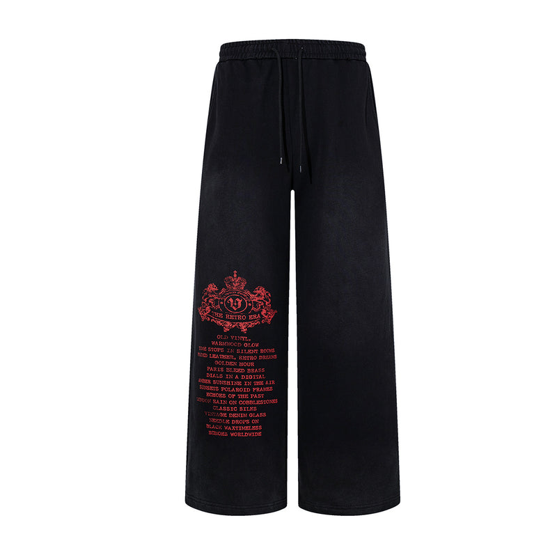 Wide-Leg Sweatpants – Vintage Washed Heraldic Graphic, Relaxed Straight Fit