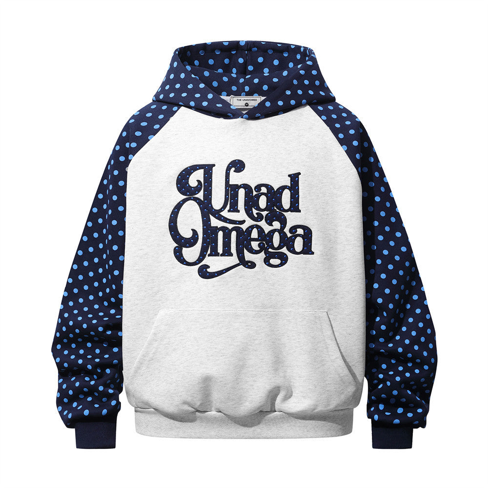 Sweat à capuche raglan colorblock à pois avec écusson brodé à lettrage