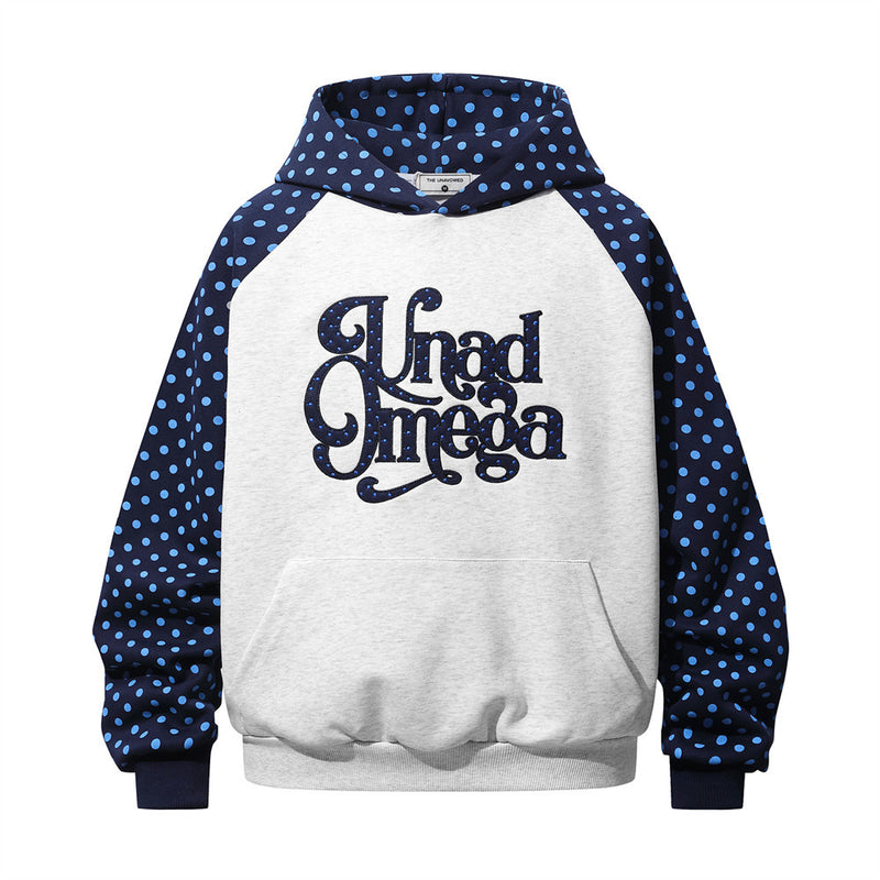 Sweat à capuche raglan colorblock à pois avec écusson brodé à lettrage