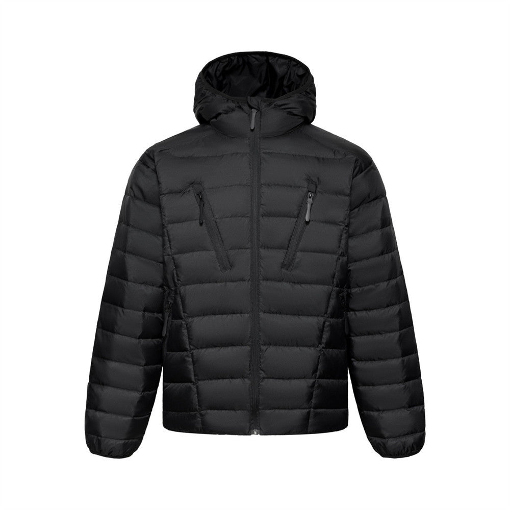 Men's Hooded Puffer Jacket – Zip-Up Quilted Down Coat with Multi-Pocket Design