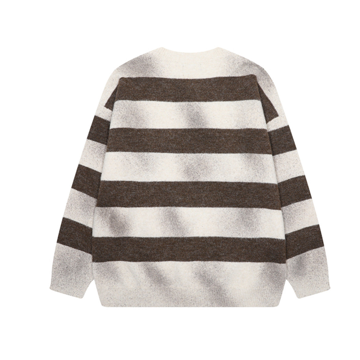 Brown and White Striped Sweater – Henley Neck Knit Pullover