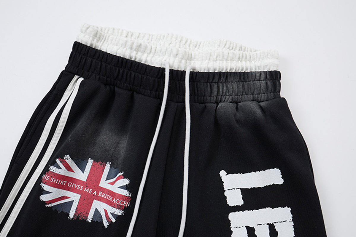 Wide-Leg-Sweatpants mit Union-Jack- und „Let's Rock On“-Print, Seitenstreifen