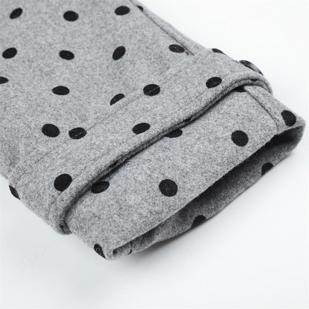 Polka Dot Wool-Blend Jacket Men – Fur Collar, Padded, Stand Collar with Belt
