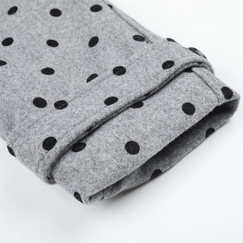 Polka Dot Wool-Blend Jacket Men – Fur Collar, Padded, Stand Collar with Belt