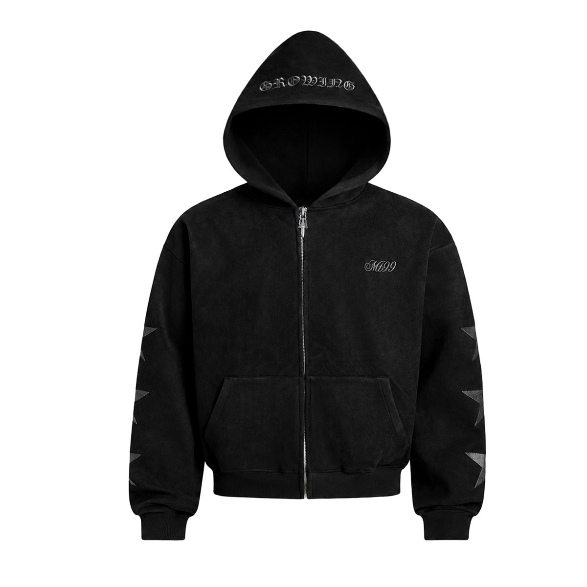 Zip-Up Hoodie Men's Suede Gothic Star Embroidery Full-Zip Jacket
