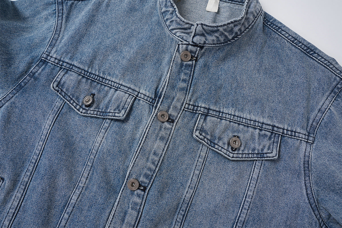 Veste en jean pour homme – Veste trucker en denim délavé à col montant