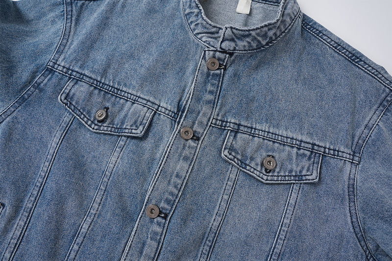 Veste en jean pour homme – Veste trucker en denim délavé à col montant