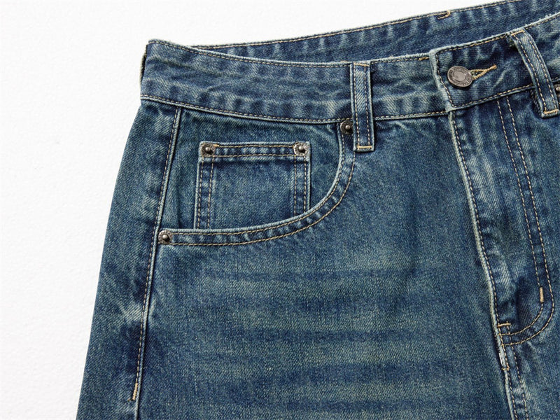 Baggy Wide-Leg Cargo Jeans – Men's Multi-Pocket Distressed Denim
