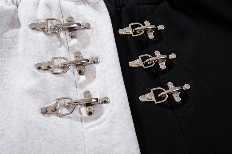 Men's Metal Clasp Hoodie & Wide-Leg Sweatpants Tracksuit Set