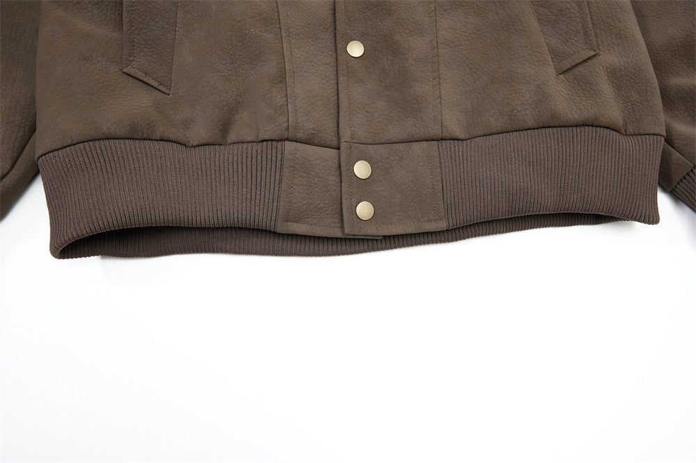Vintage Leather Bomber Jacket – Men's Oversized PU Leather Baseball Jacket with