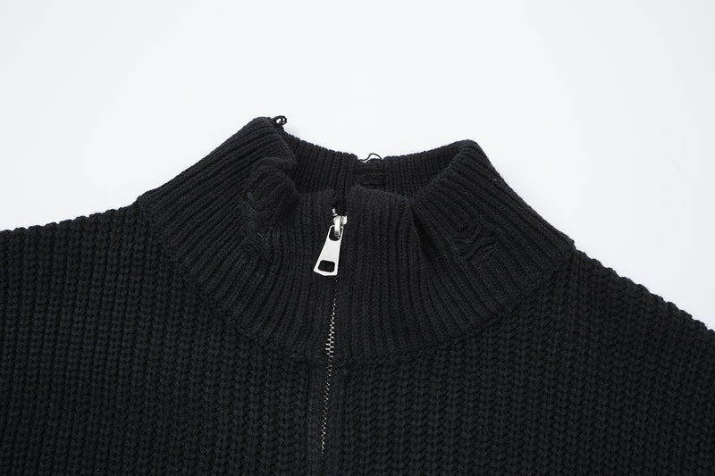 Pull col montant zippé en maille gothique à croix imprimée et effet usé