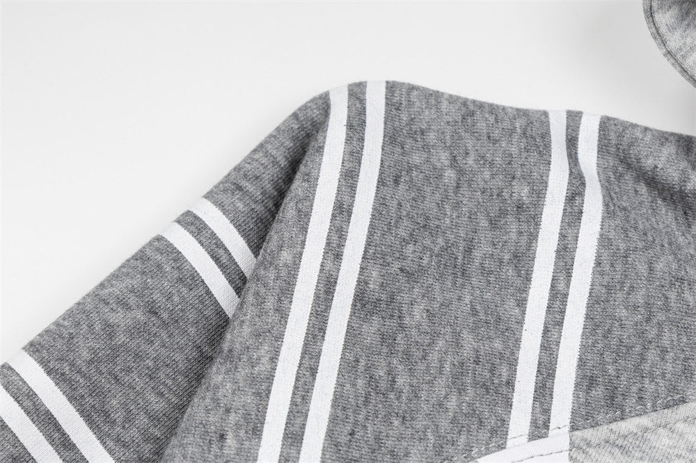 Star Print Zip-Up Hoodie with Striped Raglan Sleeves – Oversized Streetwear