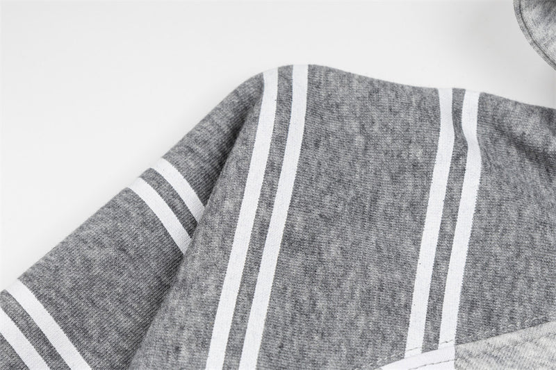 Star Print Zip-Up Hoodie with Striped Raglan Sleeves – Oversized Streetwear