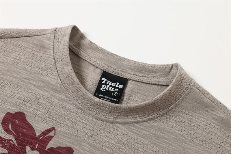 Camiseta de manga larga para hombre con estampado floral sombreado – Cuello redondo extragrande
