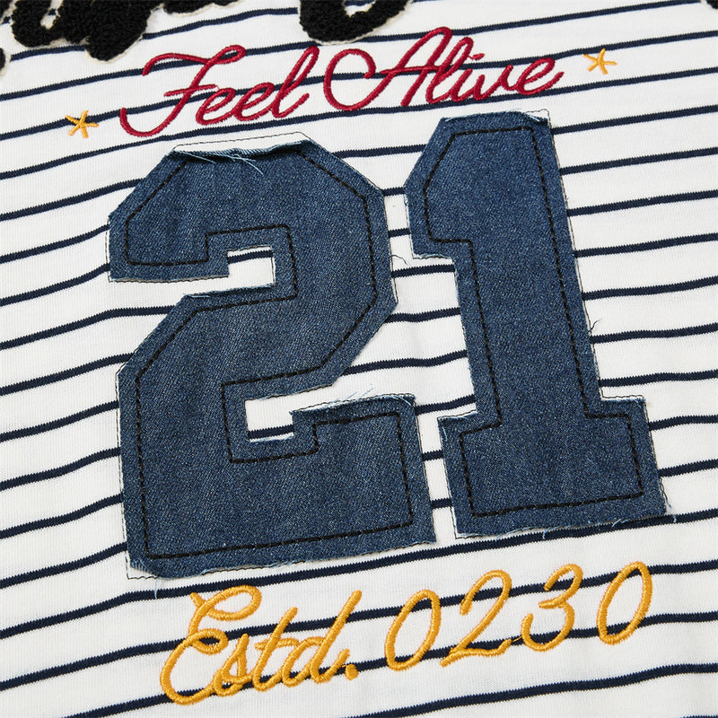 Striped Long Sleeve Shirt Mens Polo — Varsity Embroidery, Relaxed Fit